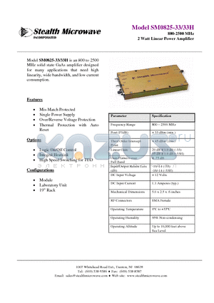 SM0825-33H datasheet - 800-2500 MHz 2 Watt Linear Power Amplifier