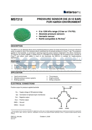 MS7212-A datasheet - PRESSURE SENSOR DIE (0-12 BAR) FOR HARSH ENVIRONMENT