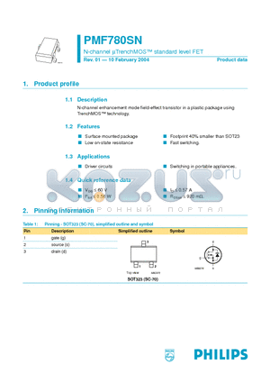 PMF780SN datasheet - N-channel uTrenchMOS standard level FET