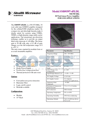 SM09397-45LDL datasheet - 930-970 MHz 30 Watt Linear Power Amplifier