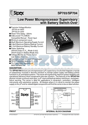 SP704CP datasheet - Low Power Microprocessor Supervisory with Battery Switch-Over