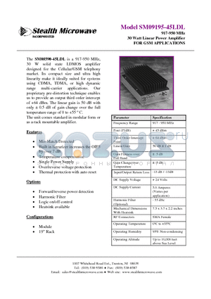 SM09195-45LDL datasheet - 917-950 MHz 30 Watt Linear Power Amplifier
