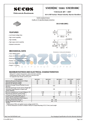 SM10100C datasheet - 10.0 AMP Surface Mount Schottky Barrier Rectifiers