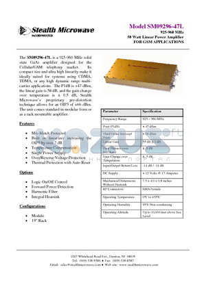 SM09296-47L datasheet - 925-960 MHz 50 Watt Linear Power Amplifier