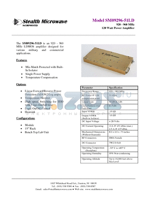 SM09296-51LD datasheet - 920 - 960 MHz 120 Watt Power Amplifier