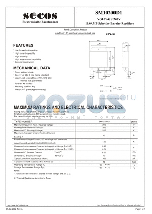 SM10200D1 datasheet - 10.0AMP Schottky Barrier Rectifiers