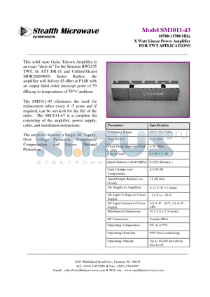 SM1011-43 datasheet - 10700-11700 MHz X Watt Linear Power Amplifier