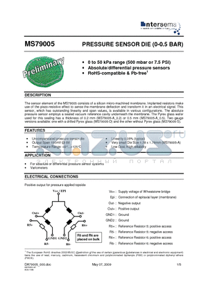 MS79005-D datasheet - PRESSURE SENSOR DIE (0-0.5 BAR)