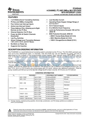 PCA9544APWR datasheet - 4-CHANNEL I2C AND SMBus MULTIPLEXER WITH INTERRUPT LOGIC