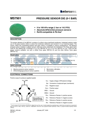 MS7901-S datasheet - PRESSURE SENSOR DIE (0-1 BAR)