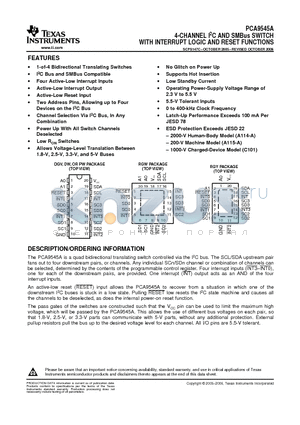 PCA9545A datasheet - 4-CHANNEL I2C AND SMBus SWITCH WITH INTERRUPT LOGIC AND RESET FUNCTIONS