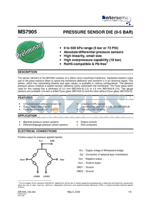 MS7905 datasheet - PRESSURE SENSOR DIE (0-5 BAR)