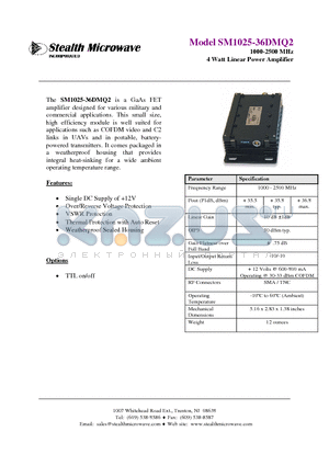 SM1025-36DMQ2 datasheet - 1000-2500 MHz 4 Watt Linear Power Amplifier