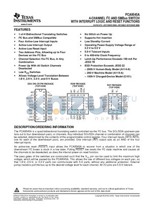 PCA9545APWT datasheet - 4-CHANNEL I2C AND SMBus SWITCH WITH INTERRUPT LOGIC AND RESET FUNCTIONS