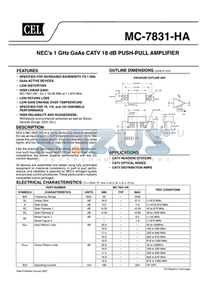 MC-7831-HA datasheet - NECs 1 GHz GaAs CATV 18 dB PUSH-PULL AMPLIFIER