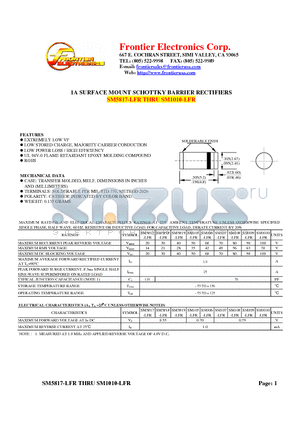 SM105-LFR datasheet - 1A SURFACE MOUNT SCHOTTKY BARRIER RECTIFIERS