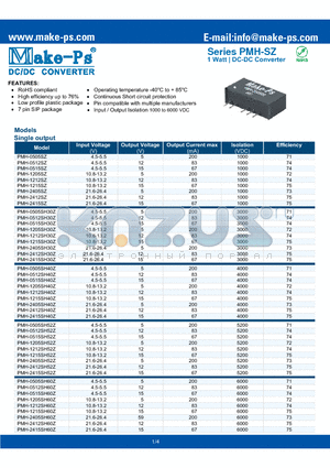 PMH-SZ datasheet - 1 Watt | DC-DC Converter