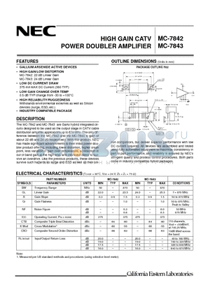 MC-7843 datasheet - HIGH GAIN CATV POWER DOUBLER AMPLIFIER