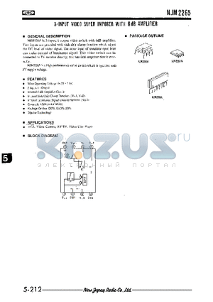 NJM2265M datasheet - 3-INPUT VIDEO SUPER IMPOSER WITH 6dB AMPLIFIER