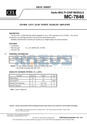 MC-7846 datasheet - 870 MHz CATV 22 dB POWER DOUBLER AMPLIFIER