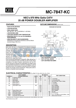 MC-7847-KC datasheet - NECs 870 MHz GaAs CATV 25 dB POWER DOUBLER AMPLIFIER