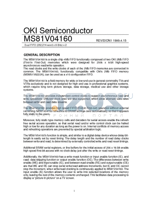 MS81V04160 datasheet - Dual FIFO (262,214-word x 8-Bits) x 2