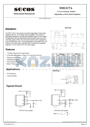 SM1117A datasheet - Adjustable or Fixed-Mode Regulator