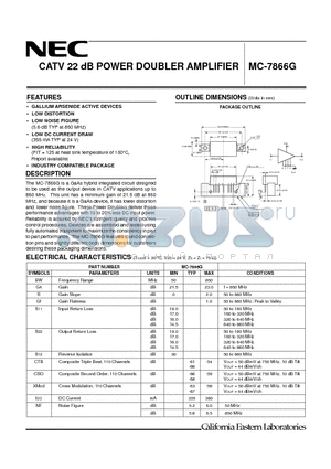MC-7866G datasheet - CATV 22 dB POWER DOUBLER AMPLIFIER