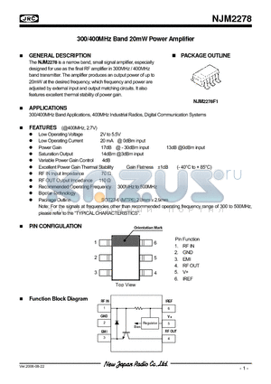 NJM2278 datasheet - 300/400MHz Band 20mW Power Amplifier