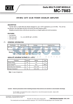 MC-7883-AZ datasheet - 870 MHz CATV 22 dB POWER DOUBLER AMPLIFIER