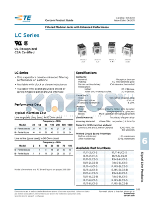 RJ45-8LC1-B datasheet - Filtered Modular Jacks with Enhanced Performance