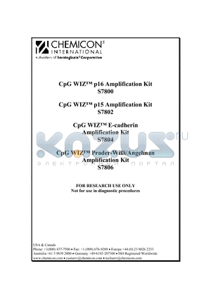 S7802 datasheet - CpG WIZ Prader-Willi/Angelman Amplification Kit