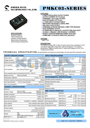 PMKC03-05S33 datasheet - 3 WATTS REGULATED OUTPUT POWER