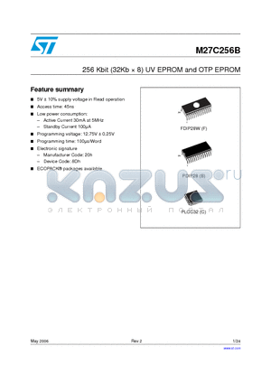 M27C256B-25XB1TR datasheet - 256 Kbit (32Kb  8) UV EPROM and OTP EPROM