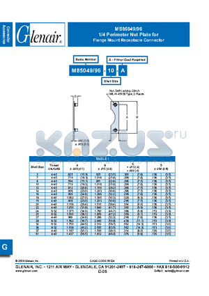 MS85049-96-20-A datasheet - Flange Mount Receptacle Connector