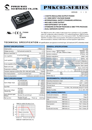PMKC03-48D05 datasheet - 3 Watts of Output Power From a Package