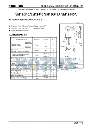 SM12G45A datasheet - TOSHIBA BI-DIRECTIONAL TRIODE THYRISTOR SILICON PLANAR TYPE