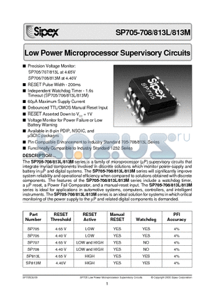 SP708CP datasheet - Low Power Microprocessor Supervisory Circuits