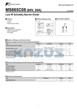 MS865C08 datasheet - Low IR Schottky Barrier Diode