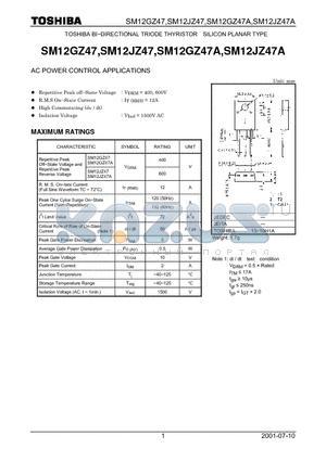 SM12GZ47 datasheet - AC POWER CONTROL APPLICATIONS