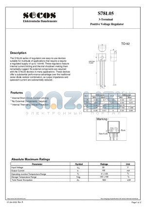 S78L05 datasheet - 3-Terminal Positive Voltage Regulator