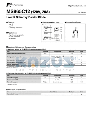 MS865C12 datasheet - Low IR Schottky Barrier Diode