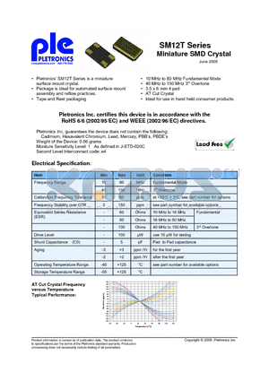 SM12TA-18 datasheet - SM12T Series Miniature SMD Crystal