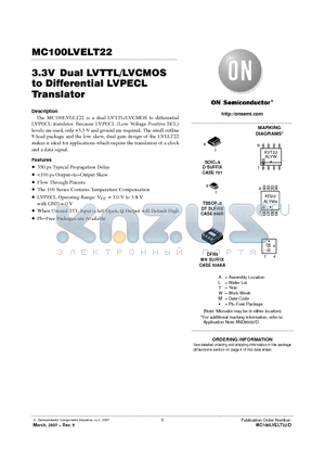 MC00LVELT22MNR4G datasheet - 3.3V Dual LVTTL/LVCMOS to Differential LVPECL Translator