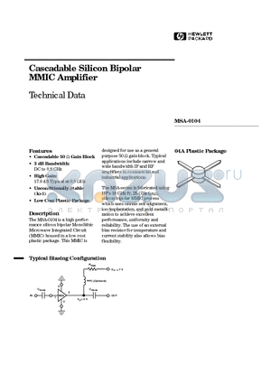 MSA-0104 datasheet - Cascadable Silicon Bipolar MMIC Amplifier