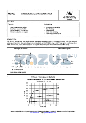 MC022 datasheet - MICROCOUPLER, SMALL TRANSISTOR OUTPUT