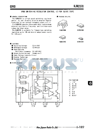 NJM2378D datasheet - PWM SWITCHING REGULATOR CONTROL IC FOR SLAVE TYPE