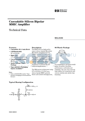 MSA-0186-TR1 datasheet - Cascadable Silicon Bipolar MMIC Amplifier