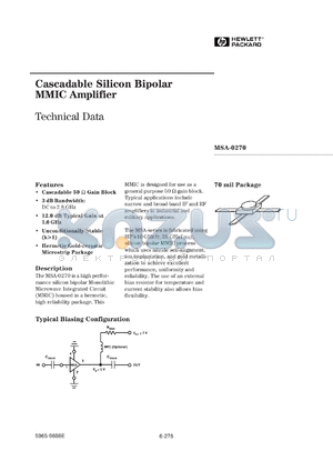 MSA-0270 datasheet - Cascadable Silicon Bipolar MMIC Amplifier