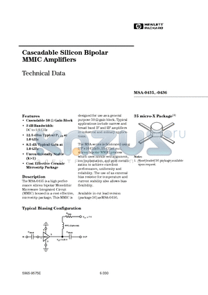 MSA-0436 datasheet - Cascadable Silicon Bipolar MMIC Amplifiers